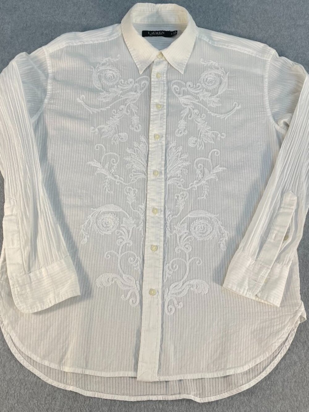 Lauren Ralph Lauren Women's Blouse Top Button Up Embroidered Stripe SZ SP Preppy